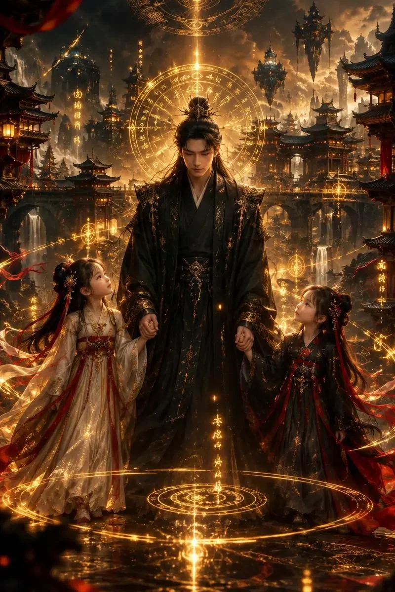 《和离后我带女儿横扫魔域》竖版短剧封面海报，玄幻系统题材